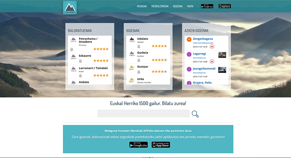 Mendiak.eus: Euskal Herriko mendiak eta haurrekin egiteko ibilbideentzako aplikazioa