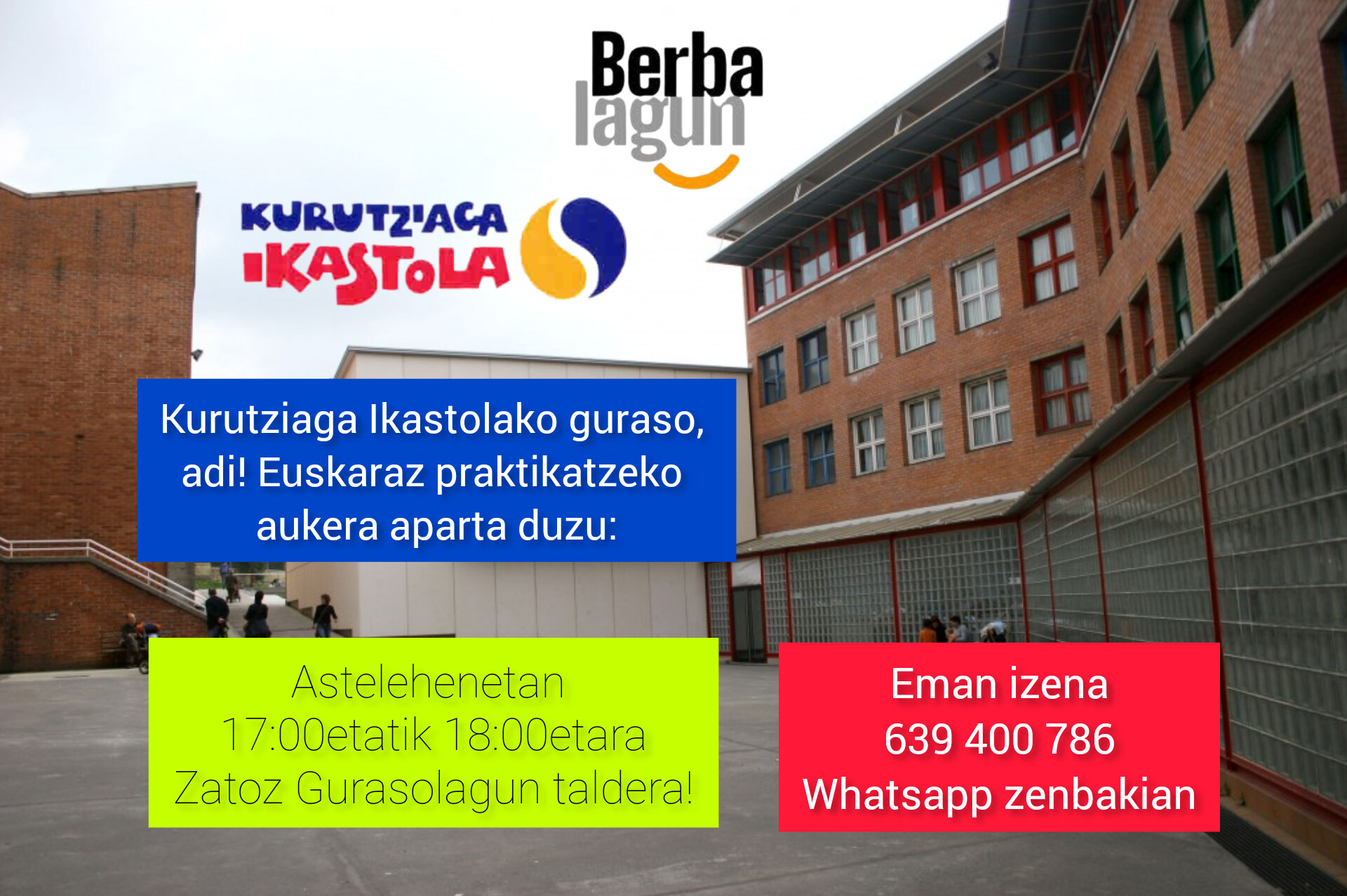 Berbalagun iniciará la dinámica Gurasolagun entre padres y madres de Kurutziaga